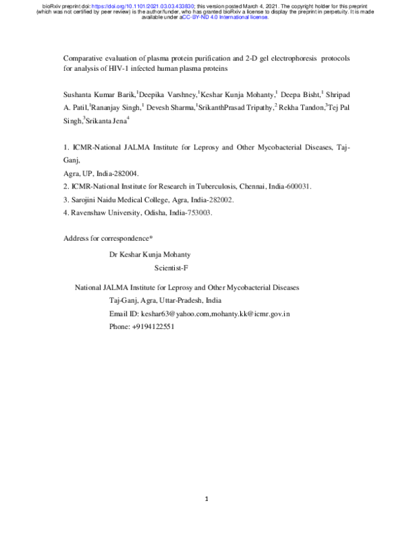 (PDF) Comparative evaluation of plasma protein purification and 2-D gel ...
