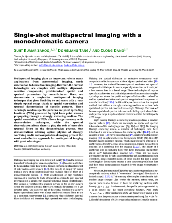 (PDF) Single-shot multispectral imaging with a monochromatic camera