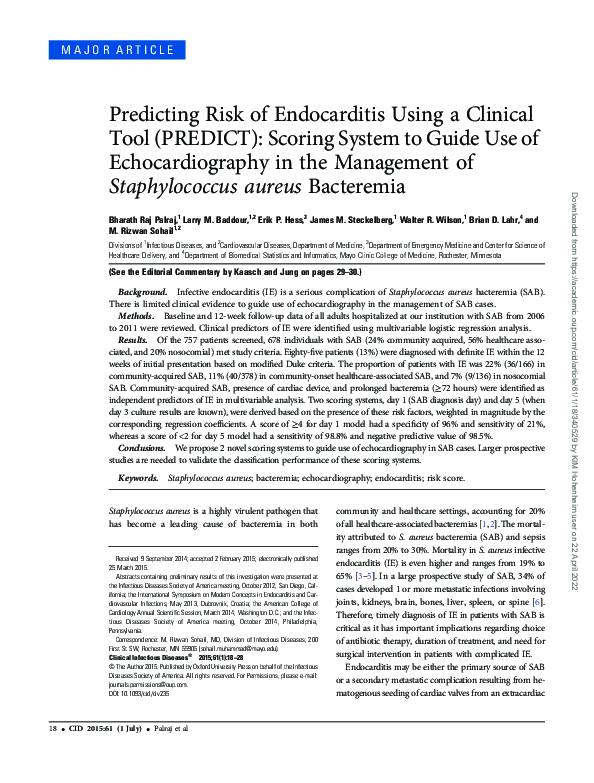 (PDF) Predicting Risk of Endocarditis Using a Clinical Tool (PREDICT ...