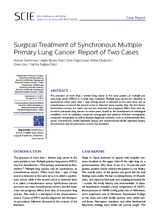 (PDF) Surgical Treatment of Synchronous Multiple Primary Lung Cancer ...