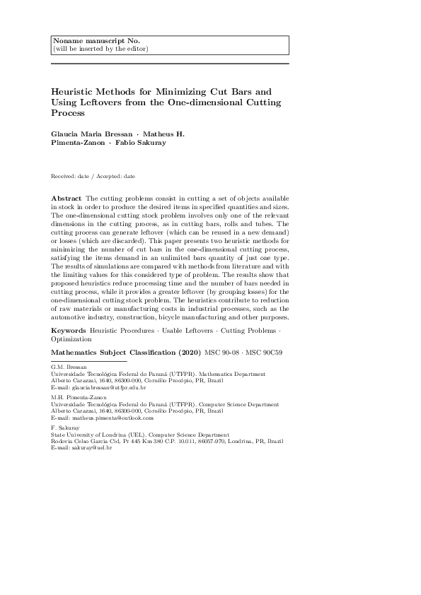 (PDF) Heuristic Methods for Minimizing Cut Bars and Using Leftovers ...