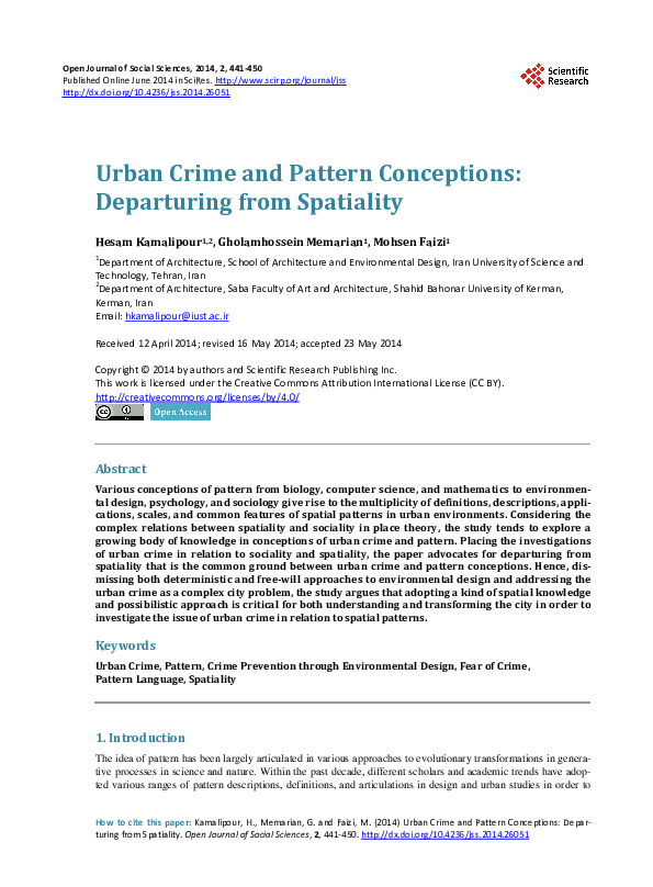 (PDF) Urban Crime and Pattern Conceptions: Departuring from Spatiality
