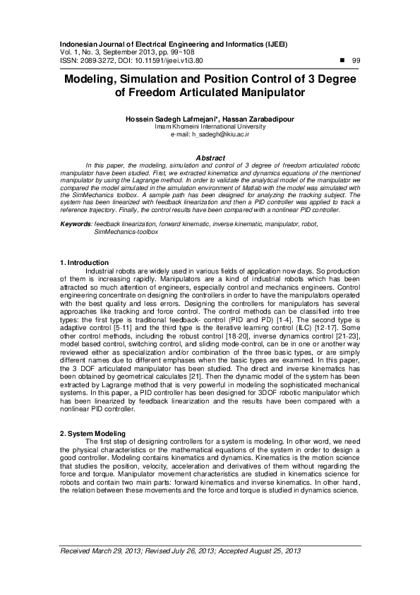 (PDF) Modeling, Simulation and Position Control of 3DOF Articulated ...