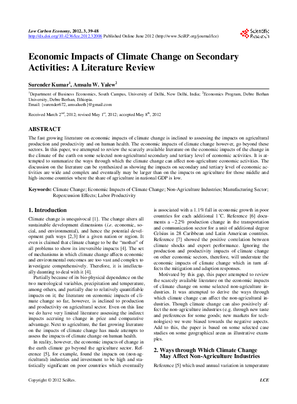 (PDF) Economic Impacts of Climate Change on Secondary Activities: A ...