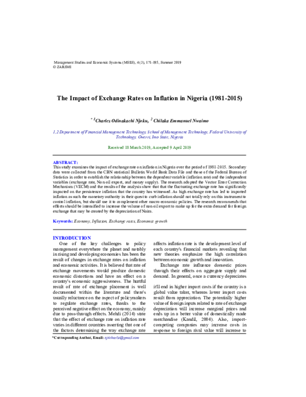 (PDF) The Impact of Exchange Rates on Inflation in Nigeria (1981 - 2015)