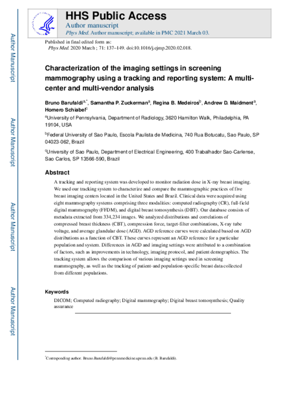 (PDF) Characterization of the imaging settings in screening mammography ...