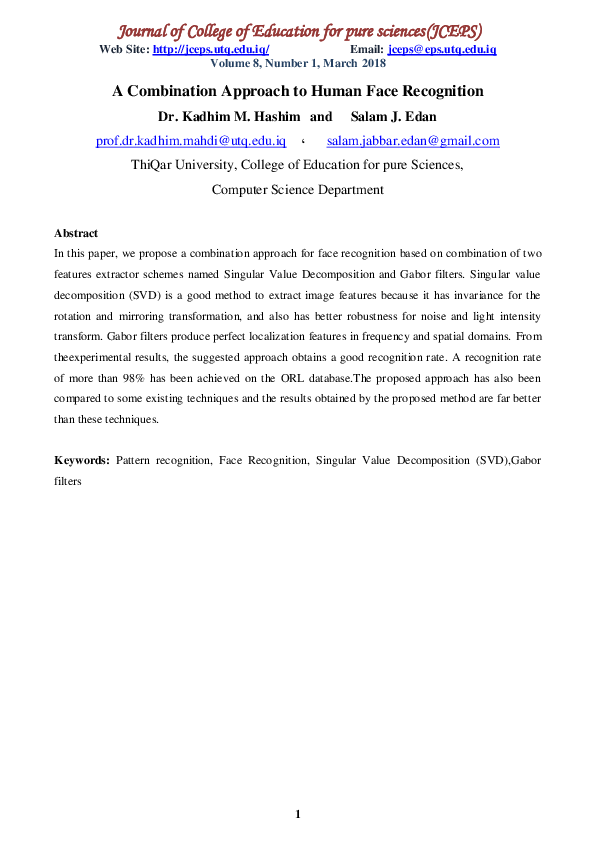 (PDF) A Combination Approach to Human Face Recognition