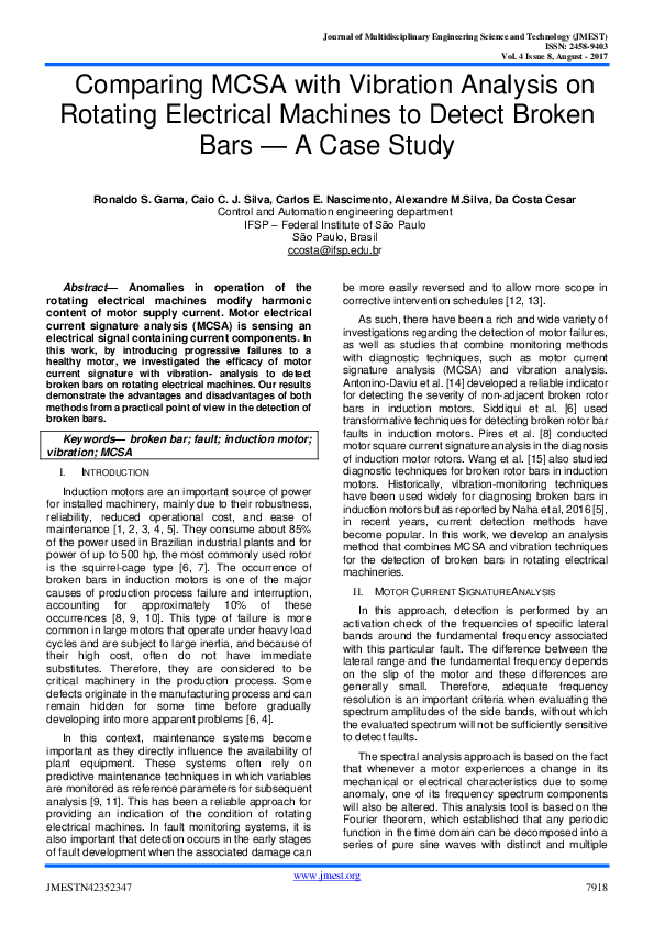 (PDF) Comparing MCSA with Vibration Analysis on Rotating Electrical ...