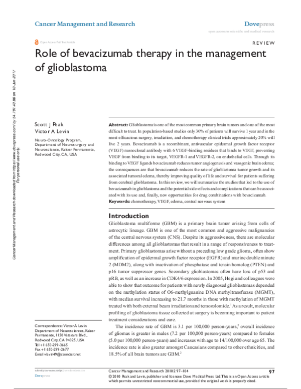 (PDF) Role of bevacizumab therapy in the management of glioblastoma