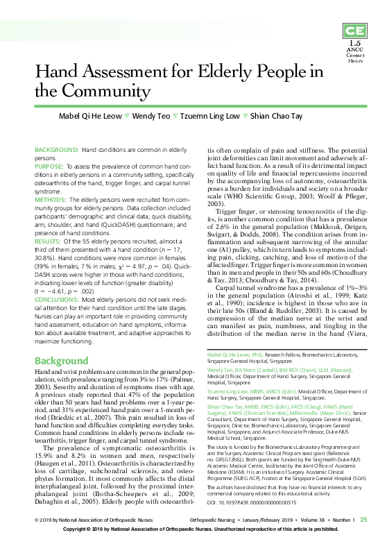(PDF) Hand Assessment for Elderly People in the Community