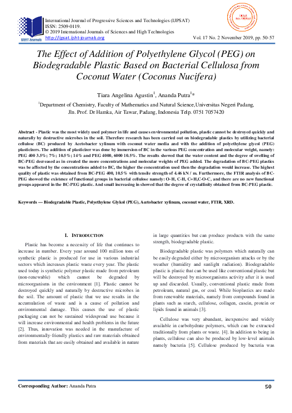(PDF) The Effect of Addition of Polyethylene Glycol Peg on ...