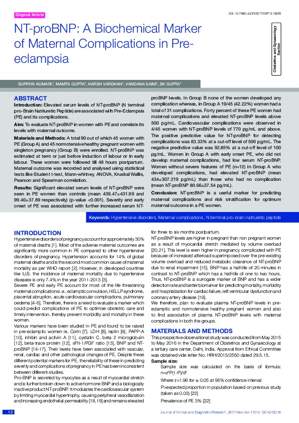 (PDF) NT-PROBNP: A Biochemical Marker of Maternal Complications in Pre ...