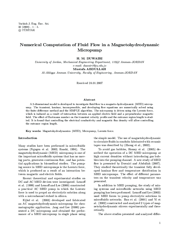 (PDF) c © TÜBİTAK Numerical Computation of Fluid Flow in a ...