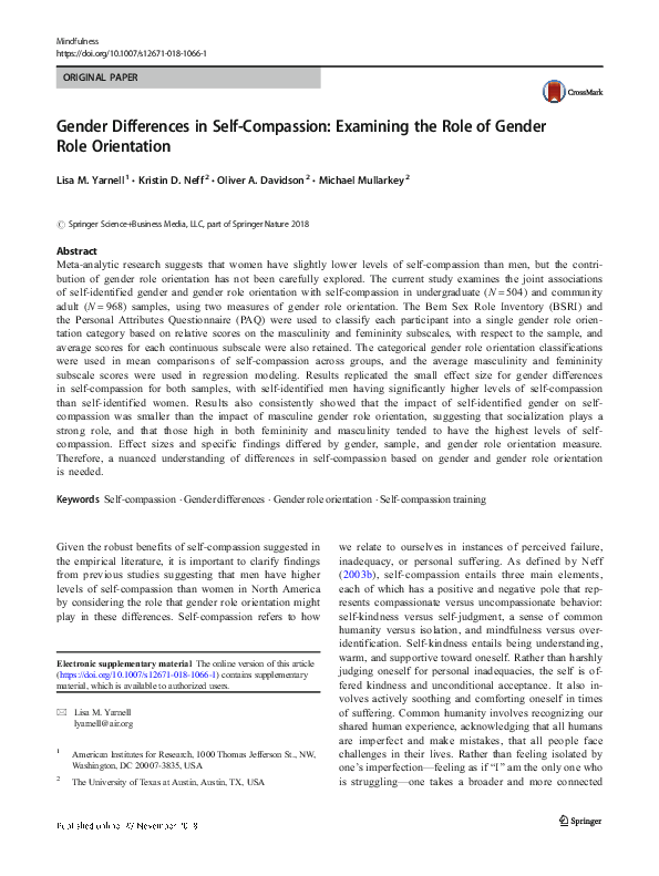 (PDF) Gender Differences in Self-Compassion: Examining the Role of ...