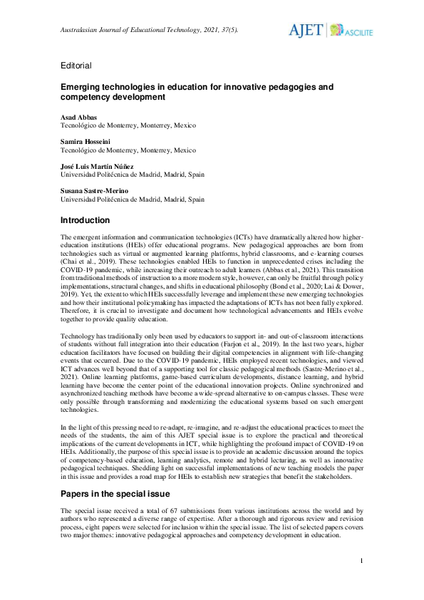 (PDF) Emerging technologies in education for innovative pedagogies and ...
