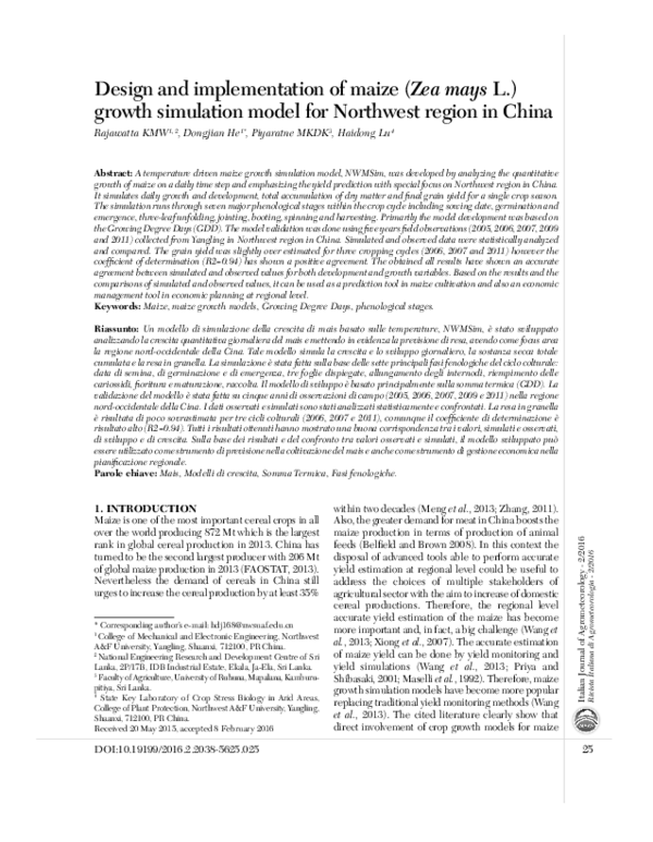 (PDF) Design and implementation of maize (Zea mays L.) growth ...