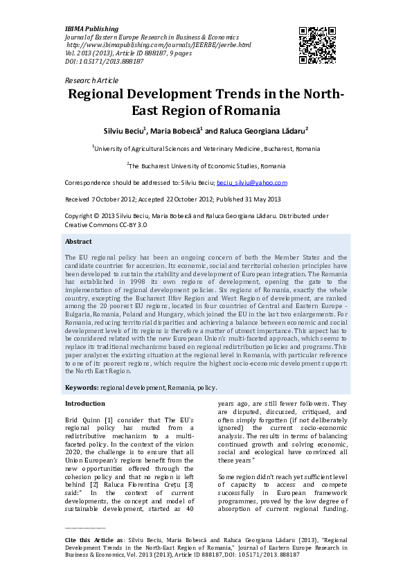 (PDF) Regional Development Trends in the North-East Region of Romania