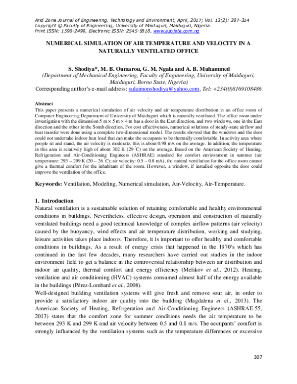 (PDF) Numerical Simulation of Air Temperature and Velocity in a ...