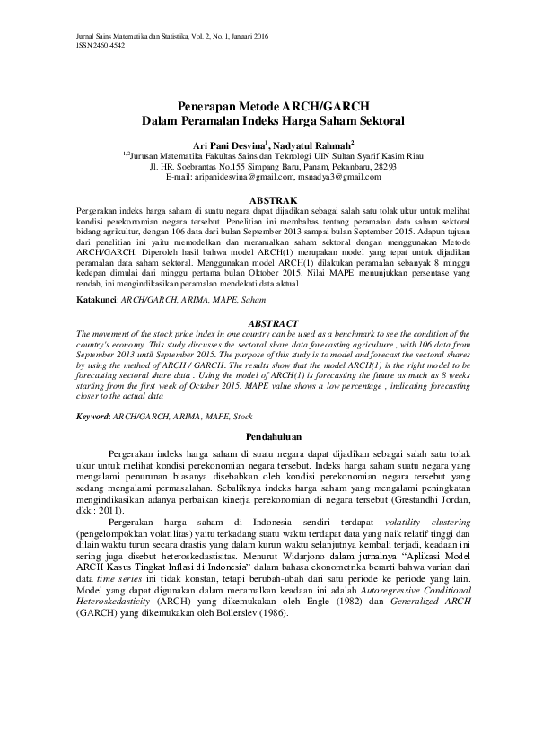 (PDF) Penerapan Metode ARCH/GARCH Dalam Peramalan Indeks Harga Saham ...