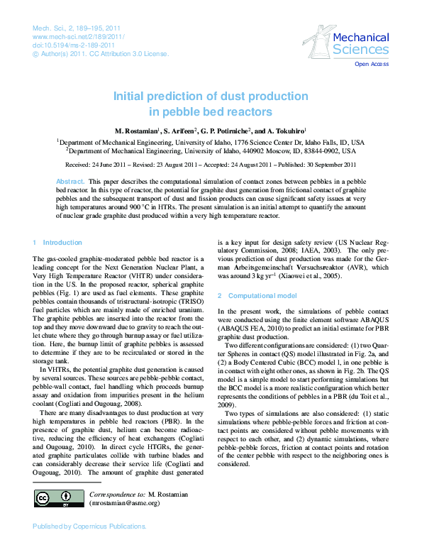 (PDF) Initial prediction of dust production in pebble bed reactors ...