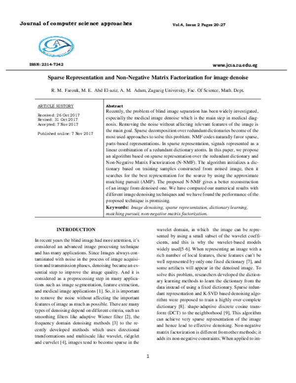 (PDF) Sparse Representation and Non-Negative Matrix Factorization for ...