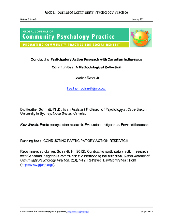 (PDF) Conducting Participatory Action Research with Canadian Indigenous ...