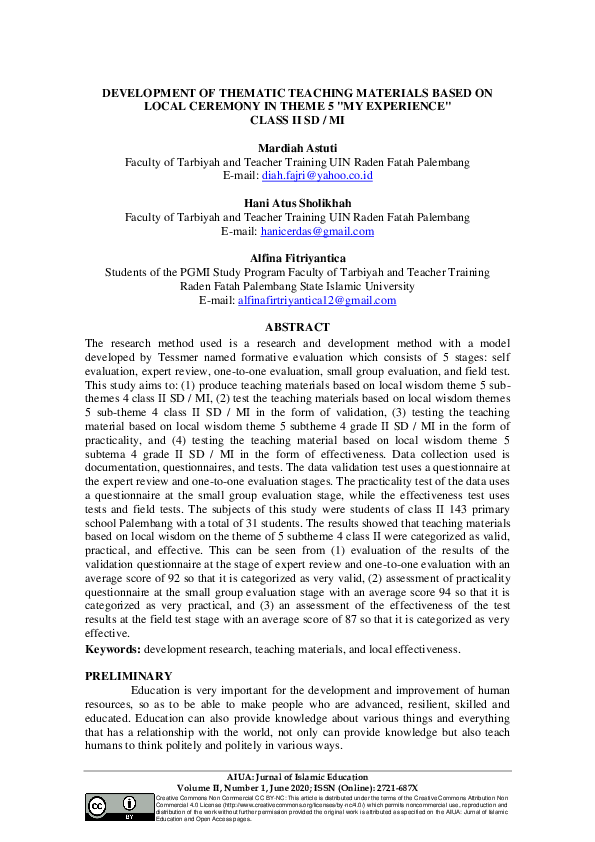 (PDF) Development Of Thematic Teaching Materials Based On Local ...