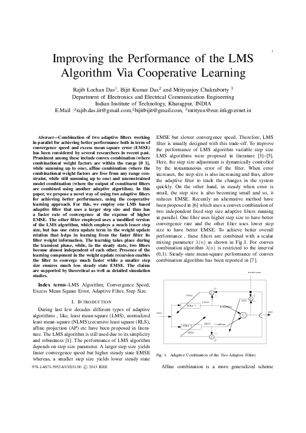 (PDF) Improving the performance of the LMS algorithm via cooperative ...