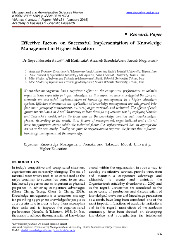 (PDF) Effective Factors on Successful Implementation of Knowledge ...