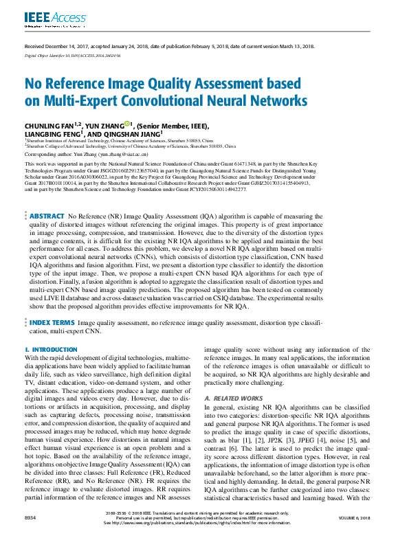 (PDF) No Reference Image Quality Assessment based on Multi-Expert ...
