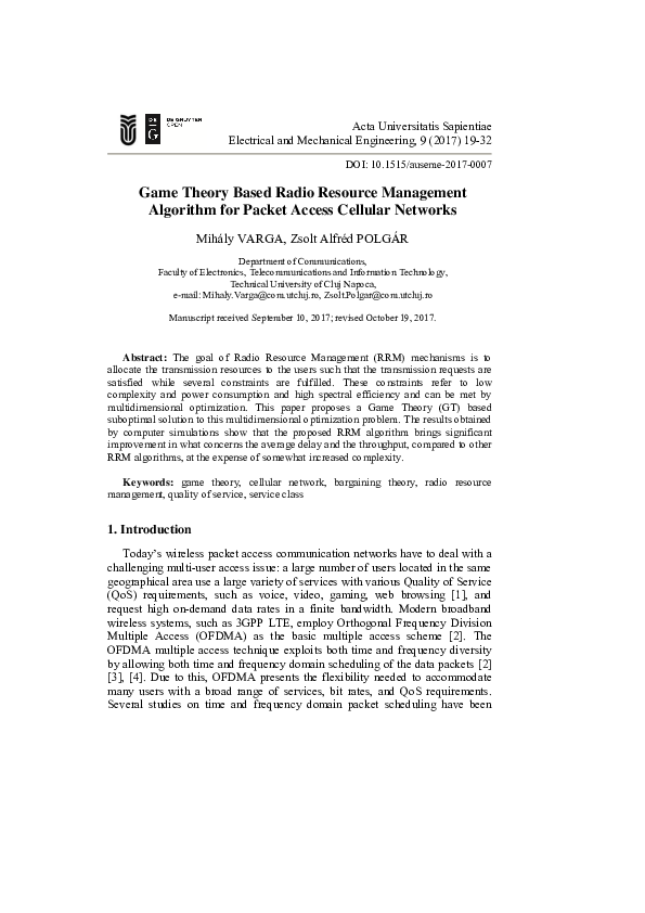 (PDF) Game Theory Based Radio Resource Management Algorithm for Packet ...
