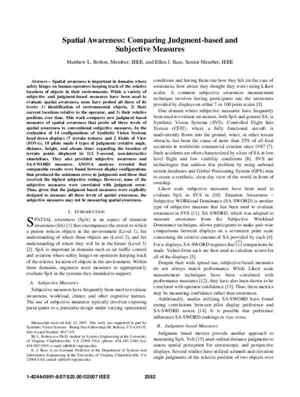 (PDF) Spatial awareness: Comparing judgment-based and subjective measures