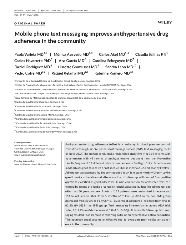 (PDF) Mobile phone text messaging improves antihypertensive drug ...