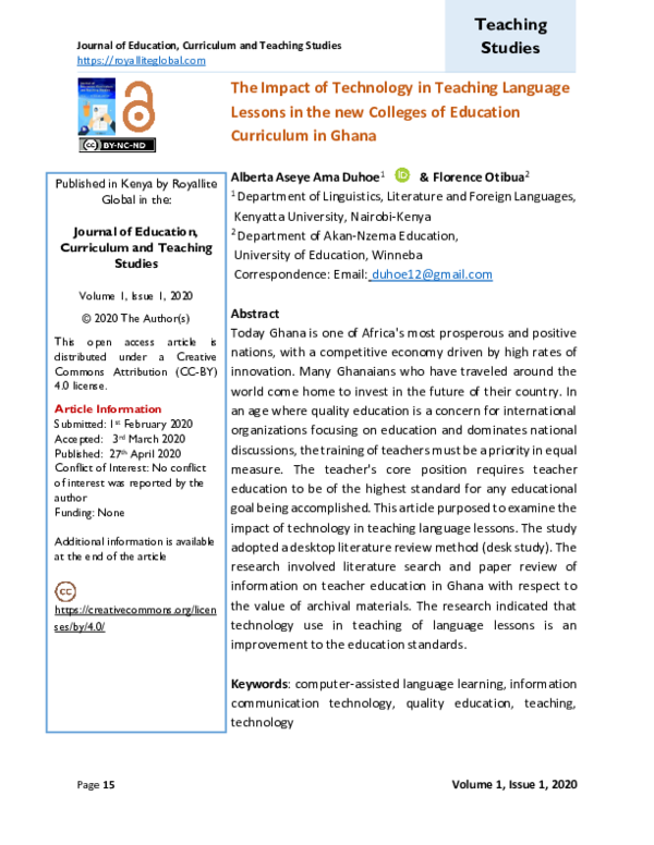 (PDF) The Impact of Technology in Teaching Language Lessons in the new ...