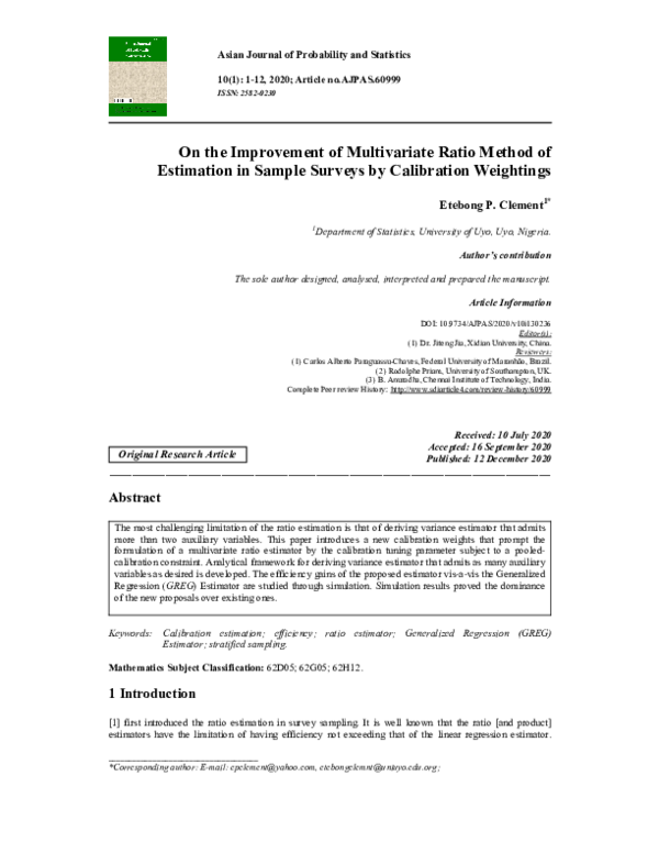 Pdf On The Improvement Of Multivariate Ratio Method Of Estimation In
