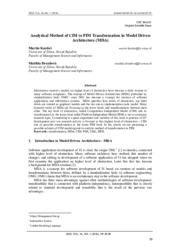 (PDF) Analytical method of CIM to PIM transformation in Model Driven ...