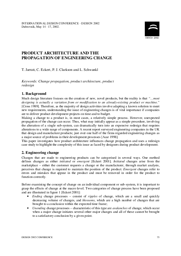 (PDF) Product architecture and the propagation of engineering change