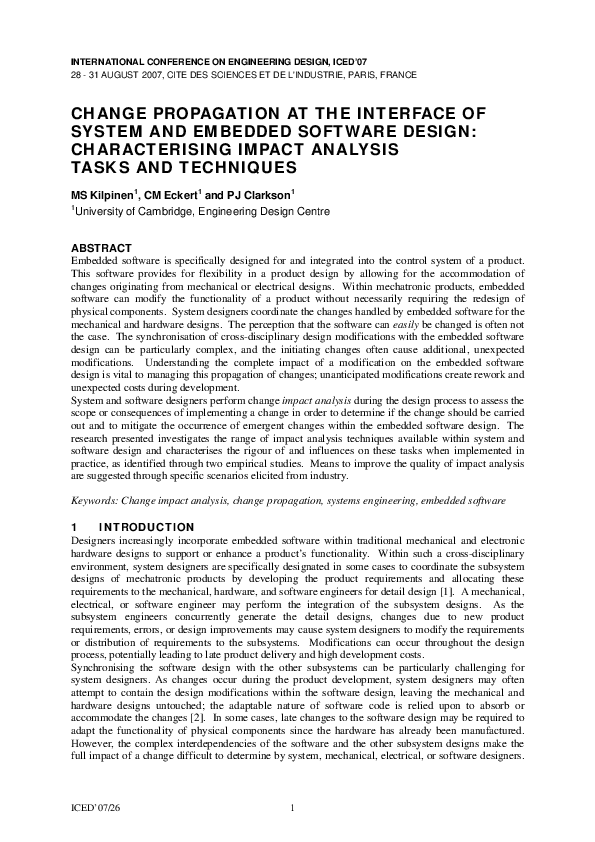 (PDF) Change propagation at the interface of system and embedded ...