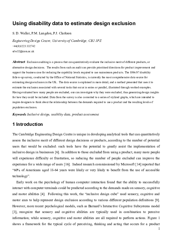 (PDF) Using disability data to estimate design exclusion