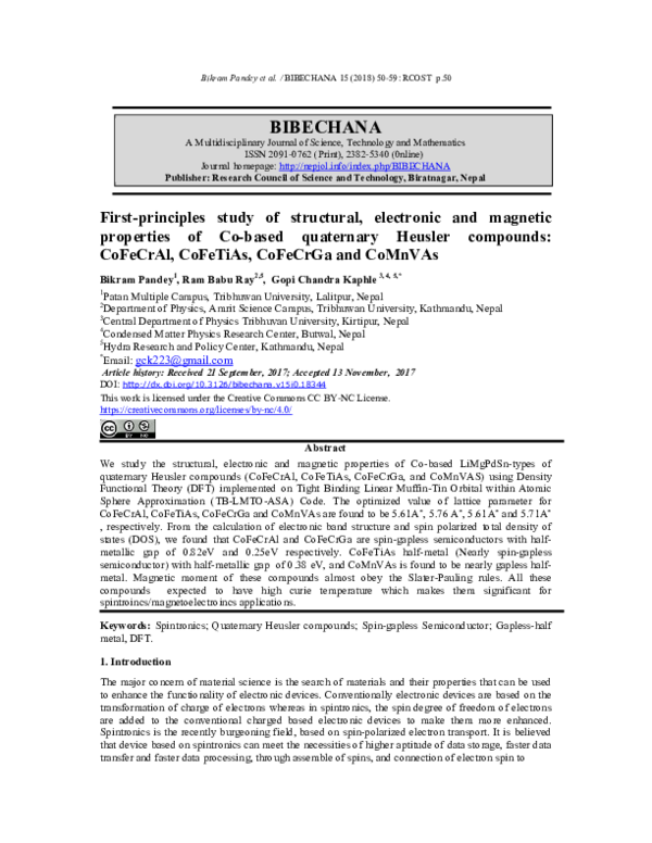 (PDF) First-principles study of structural, electronic and magnetic ...
