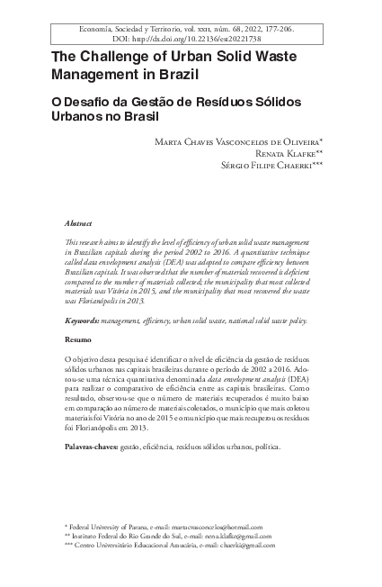 (PDF) The challenge of urban solid waste management in Brazil