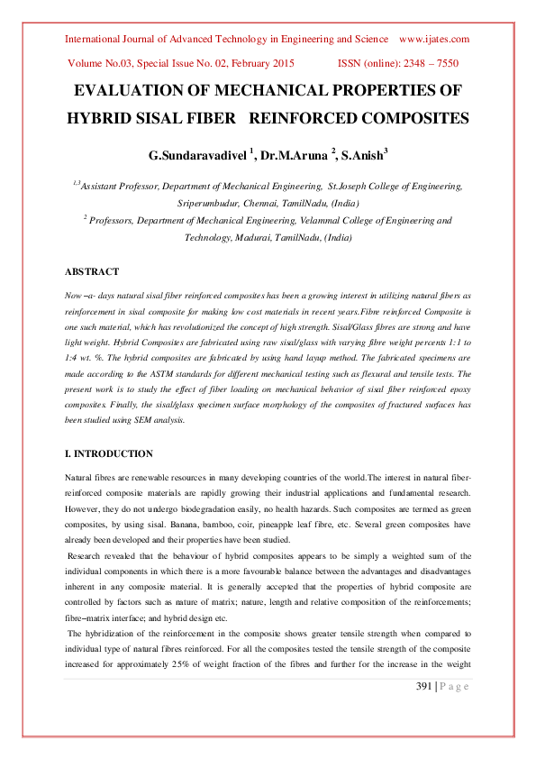 (PDF) Evaluation of Mechanical Properties of Hybrid Sisal Fiber ...