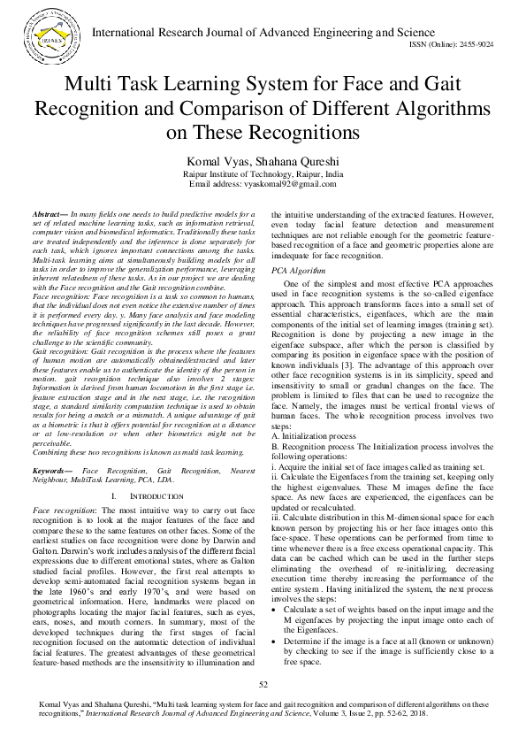 (PDF) Multi Task Learning System for Face and Gait Recognition and ...