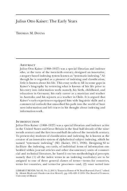 (PDF) Julius Otto Kaiser: The Early Years