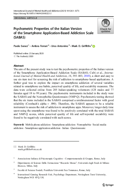 (PDF) Psychometric Properties of the Italian Version of the Smartphone ...