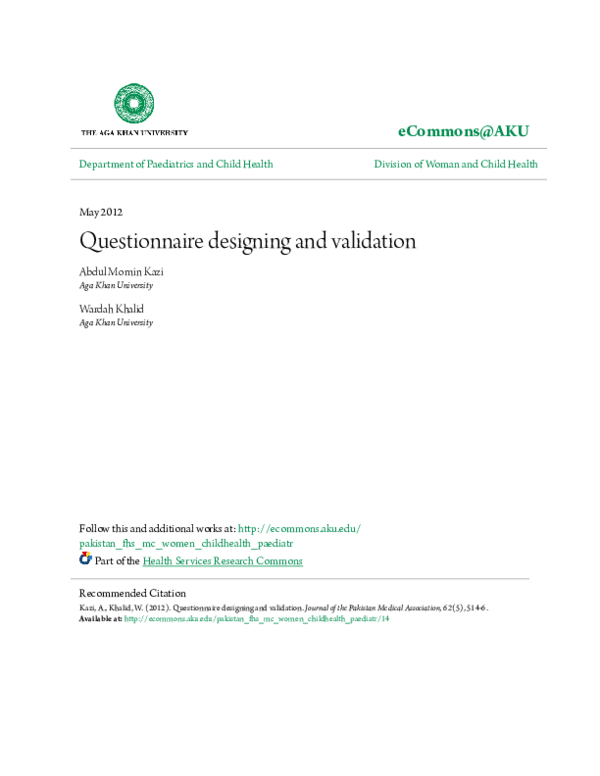 (PDF) Questionnaire designing and validation