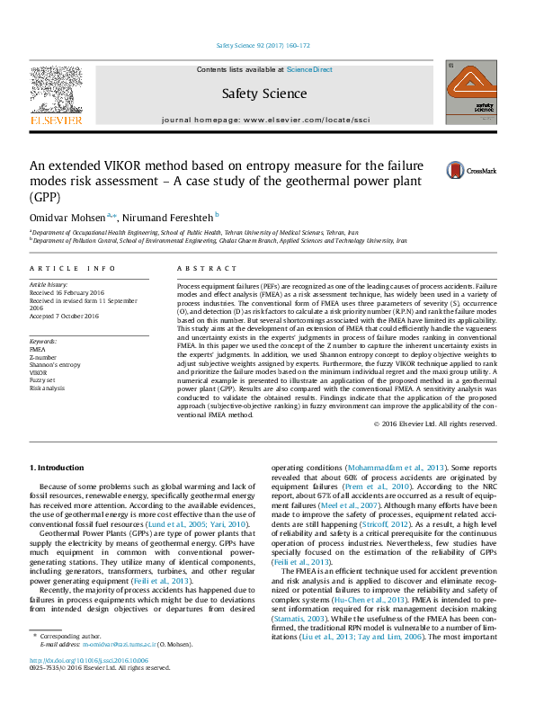 (PDF) An extended VIKOR method based on entropy measure for the failure ...