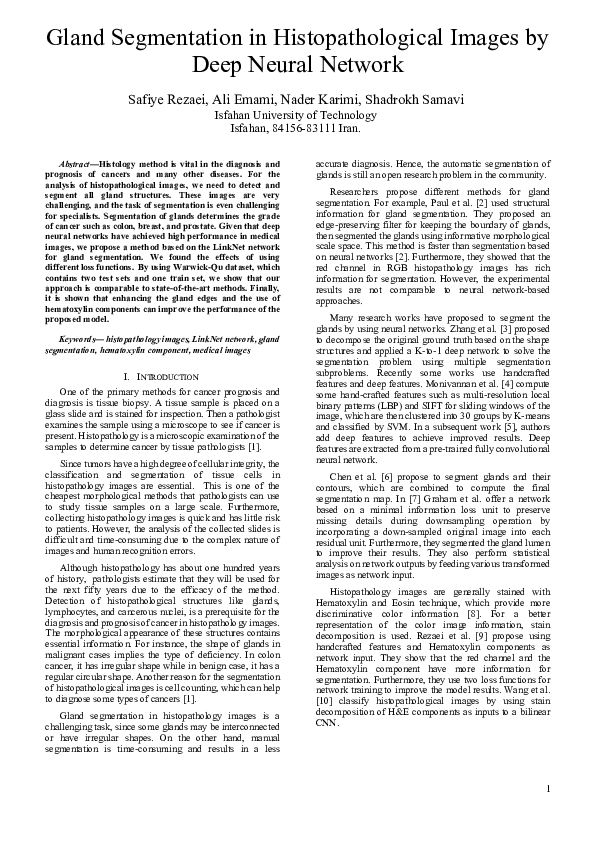 (PDF) Gland Segmentation in Histopathological Images by Deep Neural Network