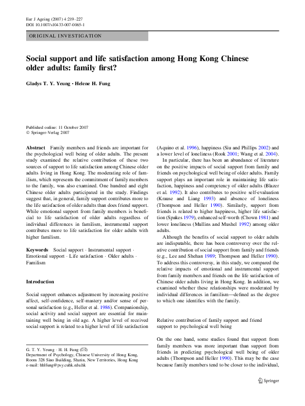 (PDF) Social support and life satisfaction among Hong Kong Chinese ...