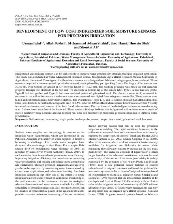 (PDF) Development of Low Cost Indigenized Soil Moisture Sensors for ...
